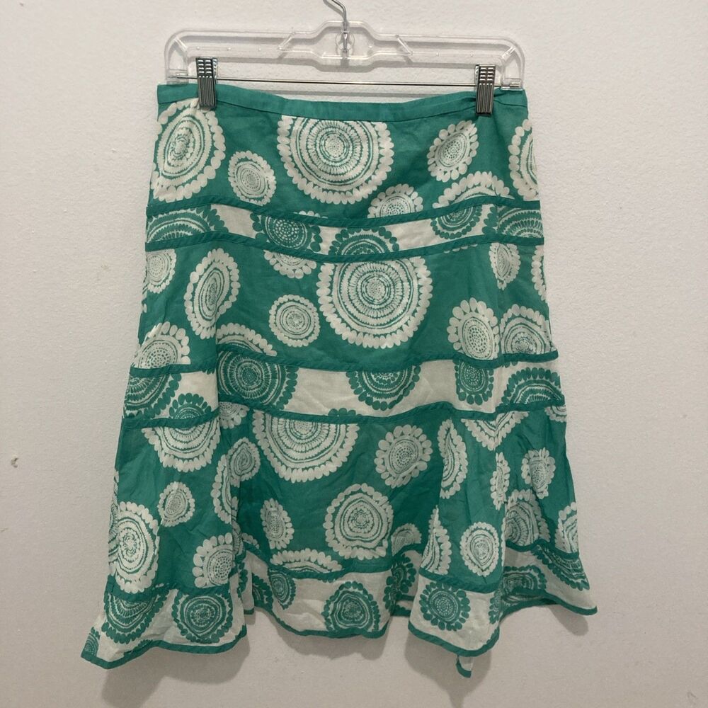 BCBGMAXAZRI green white floral geometric a-line skirt 8
